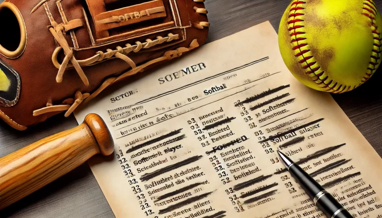 DALL·E 2024-11-21 14.47.22 - A horizontal image depicting a close-up of a forged or tampered document related to a softball player. The document includes visible signs of alterati